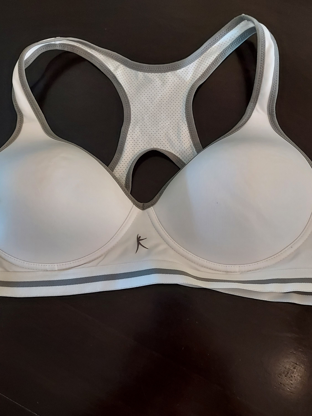 Danskin Now White Racerback- Coolmax Sports Bra with Gray Trim. Sz. 40C